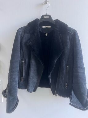 J Brand Black Shearling Moto Jacket